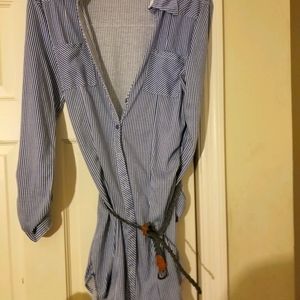 Blue striped shirt dress